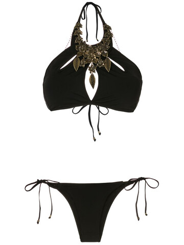 Amir Slama feathers necklace bikini set in black