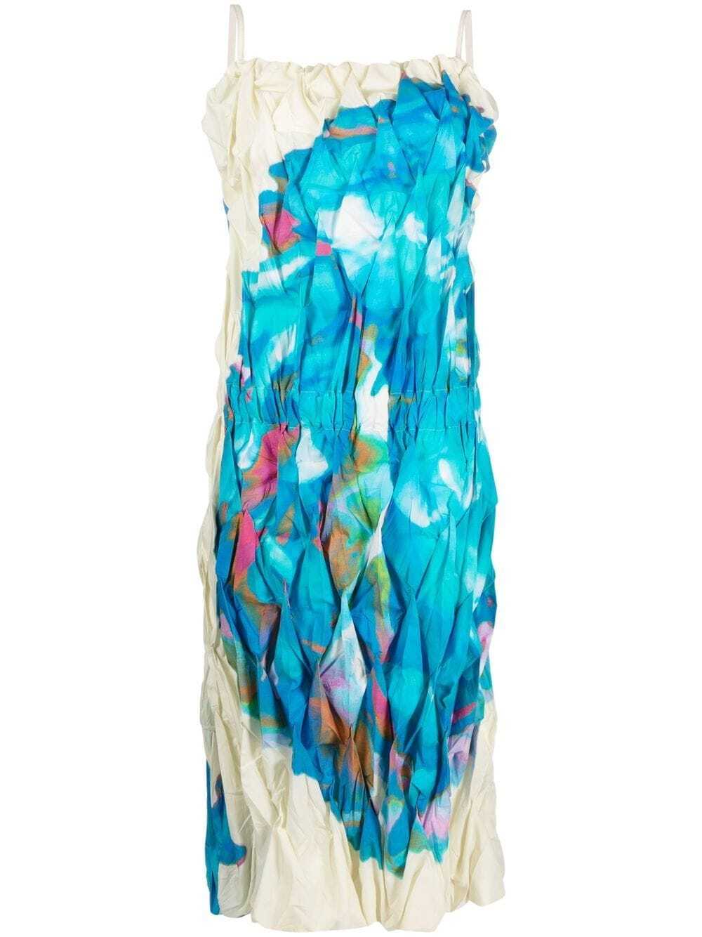 Issey Miyake Pre-Owned 2000s abstract-print gathered midi dress - White