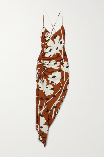 monse - asymmetric draped printed stretch-crepe dress - brown