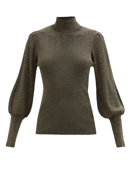 Cefinn - Eva Ribbed-knit Lamé Sweater - Womens - Black Gold