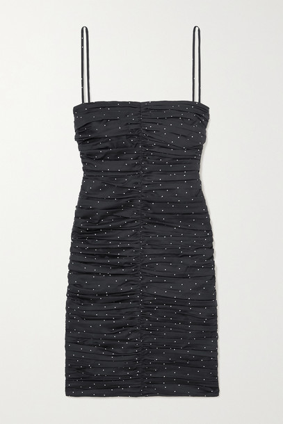 TOVE - Devon Ruched Polka-dot Organic Cotton Mini Dress - Black