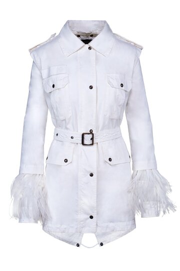 Mr & Mrs Italy Field Jacket For Woman With Removable Bolero And Ostrich Feathers in white