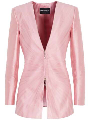 giorgio armani v-neck silk zip blazer in pink
