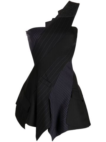 monse one-shoulder pinstripe asymmetric dress - black