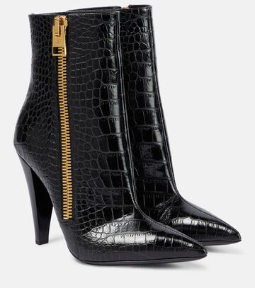 tom ford croc-effect leather ankle boots in black