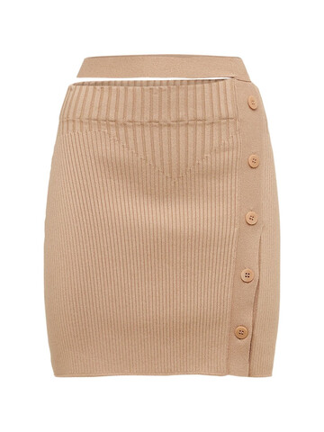 ANDREADAMO Rib Knit Mini Skirt W/ Buttons in beige