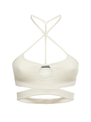 ANDREADAMO Ribbed Jersey Bra W/ Strap Detail in ivory