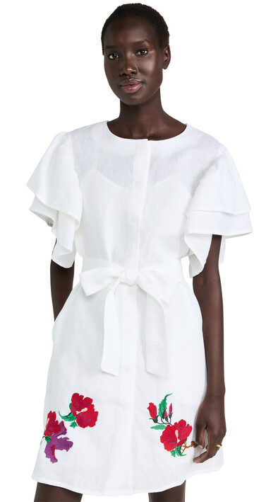 Fanm Mon Kelly Ruffle Mini Dress with Embroidery in white