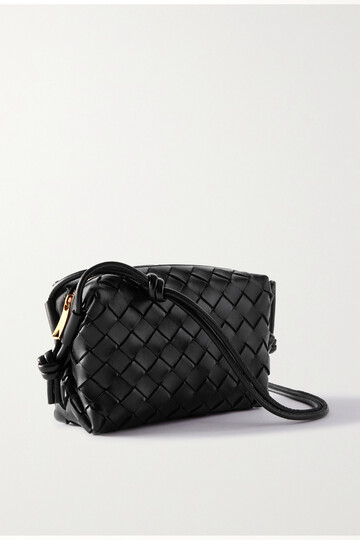 bottega veneta - loop mini intrecciato leather shoulder bag - black