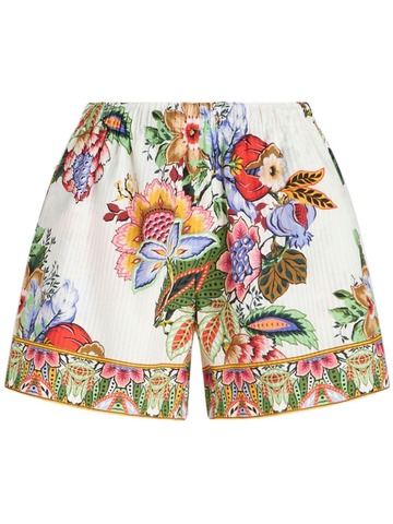 etro floral-print cotton blend shorts - white