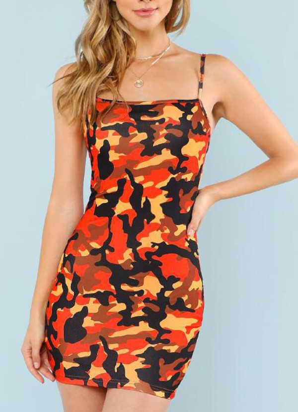 dress girly orange camouflage camouflage dress bodycon dress bodycon 