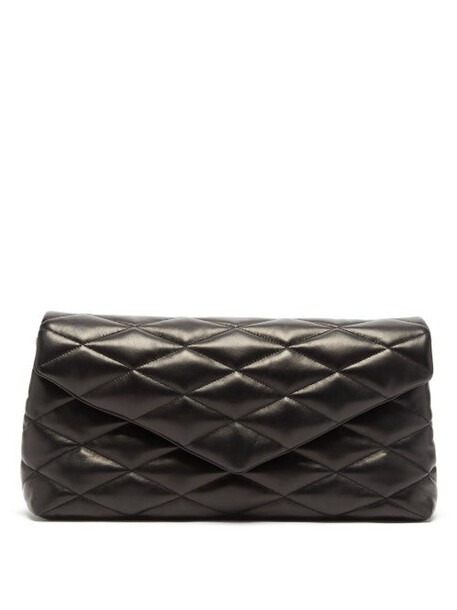Saint Laurent - Sade Ysl-plaque Quilted-leather Clutch - Womens - Black