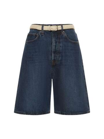 toteme classic denim cotton shorts in blue