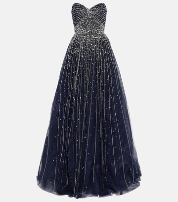 Monique Lhuillier Strapless embroidered gown in blue