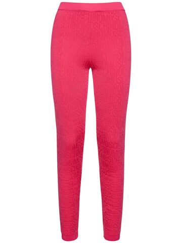 moschino logo jacquard wool blend knit leggings in pink