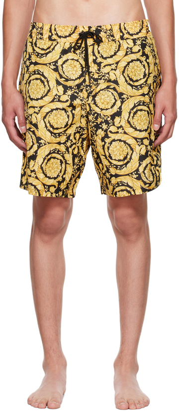 versace underwear yellow barocco swim shorts