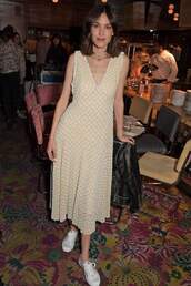 dress,midi dress,celebrity,alexa chung,sneakers,spring outfits