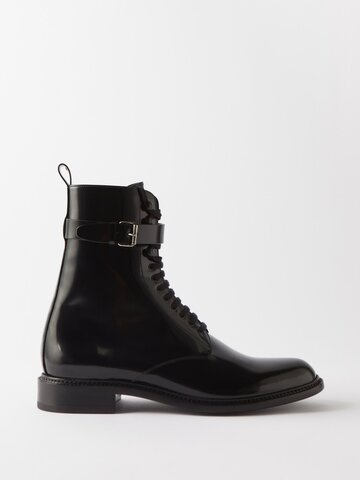 saint laurent - army 20 lace-up patent-leather boots - mens - black