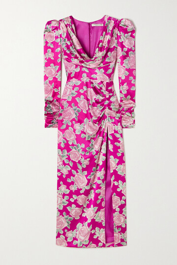 alessandra rich - draped floral-print duchesse silk-satin midi dress - pink
