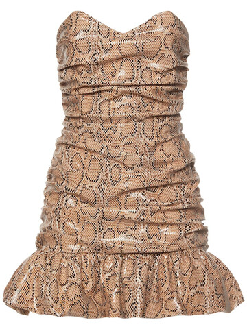 GIUSEPPE DI MORABITO Python Print Strapless Mini Dress in beige