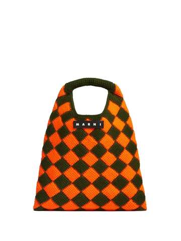 marni market large diamond knitted tote bag - orange