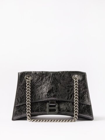 balenciaga - crush small metallic creased-leather shoulder bag - womens - dark grey