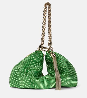 jimmy choo callie crystal-embellished pouch in green