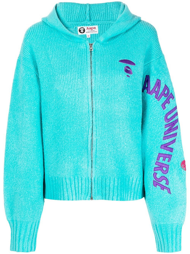 AAPE BY *A BATHING APE® AAPE BY *A BATHING APE® logo-print knitted zip-up hoodie - Blue