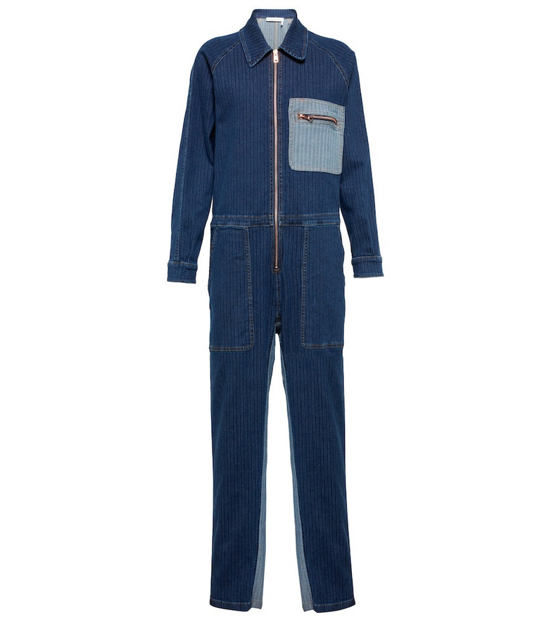 See By ChloÃ© Striped denim jumpsuit in blue