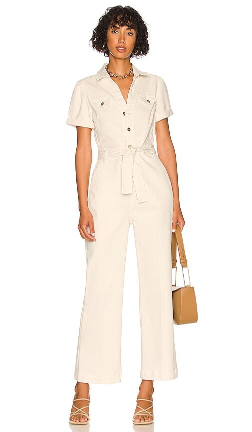 PAIGE Anessa Puff Sleeve Jumpsuit in Cream in sand