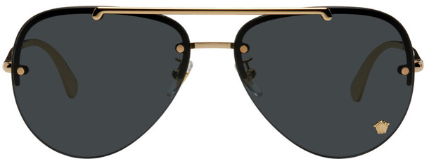 Versace Black & Gold Medusa Glam Pilot Sunglasses