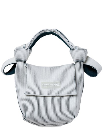 LASTFRAME Two Tone Rib-knit Obi Top Handle Bag in green / ivory