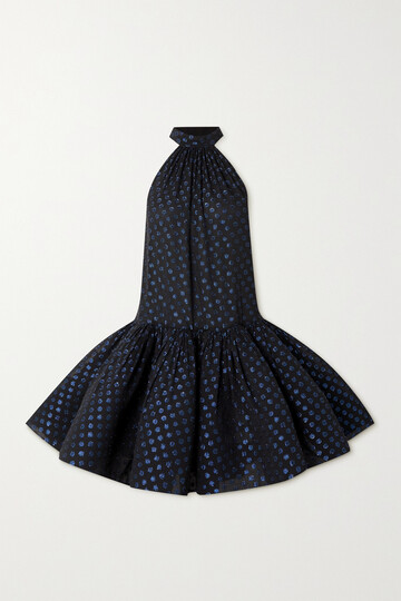 lanvin - metallic polka-dot fil coupé silk-blend chiffon halterneck mini dress - black
