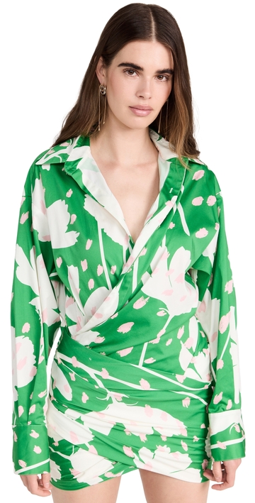 monse floral print wrap shirt dress green 4