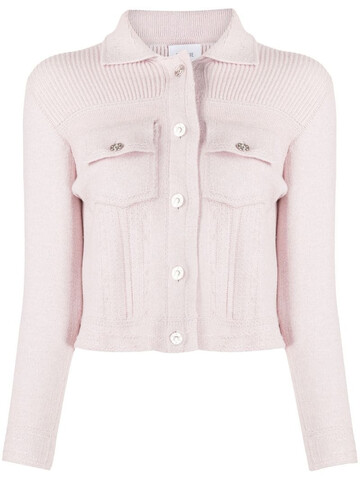 barrie ribbed panel knitted cardigan in pink