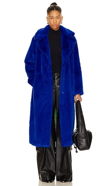 apparis mona plant-based fur coat in blue