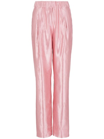 giorgio armani pleated silk & linen straight pants in pink