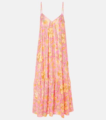 juliet dunn floral cotton lamé midi dress in pink