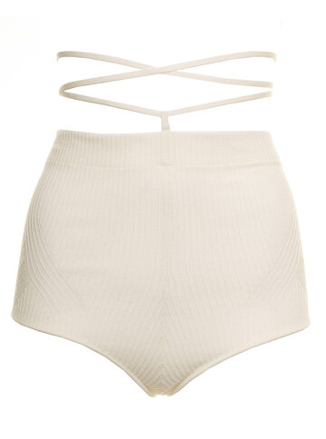 ANDREADAMO Andrea Adamo Woman Ivory Colored Viscose Shorts With Braided Laces in white