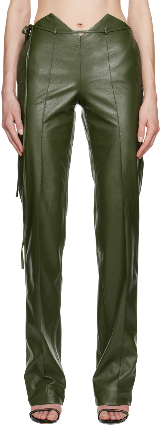 Aya Muse Green Montiva Faux-Leather Trousers
