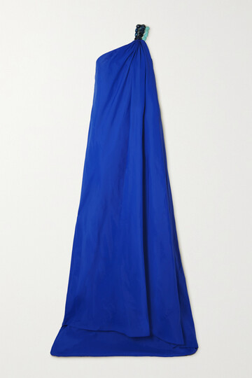 staud - mason one-shoulder embellished woven maxi dress - blue