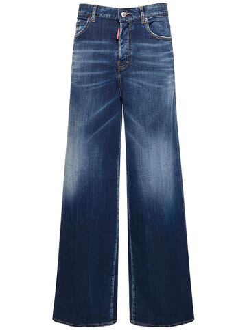 dsquared2 traveller midrise denim wide jeans in blue
