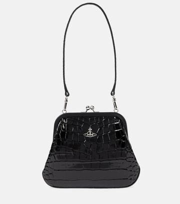 vivienne westwood croc-effect leather tote bag in black