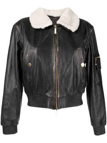 elisabetta franchi faux-fur collar cropped jacket - black