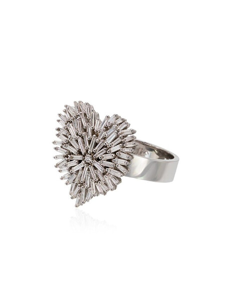 Suzanne Kalan 18K white gold and diamond firework heart ring in metallic