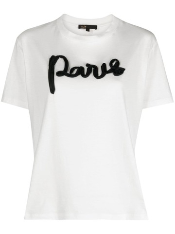 maje paris-appliqué cotton t-shirt - white