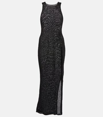 tom ford satin-trimmed raffia-effect maxi dress in black