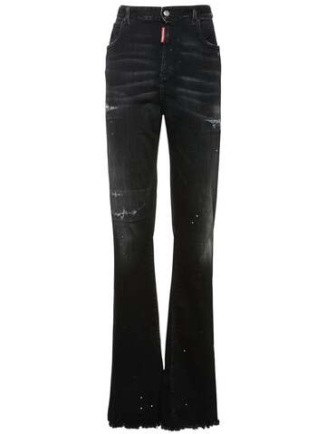DSQUARED2 High Rise Cotton Denim Flared Jeans in black