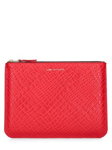 comme des garçons wallet embossed roots zip pouch in red