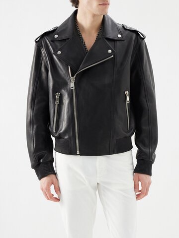 balmain - leather bomber jacket - mens - black